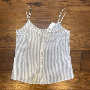 *NWT* Abercrombie & Fitch Linen Button Down Tank, navy white striped, size S